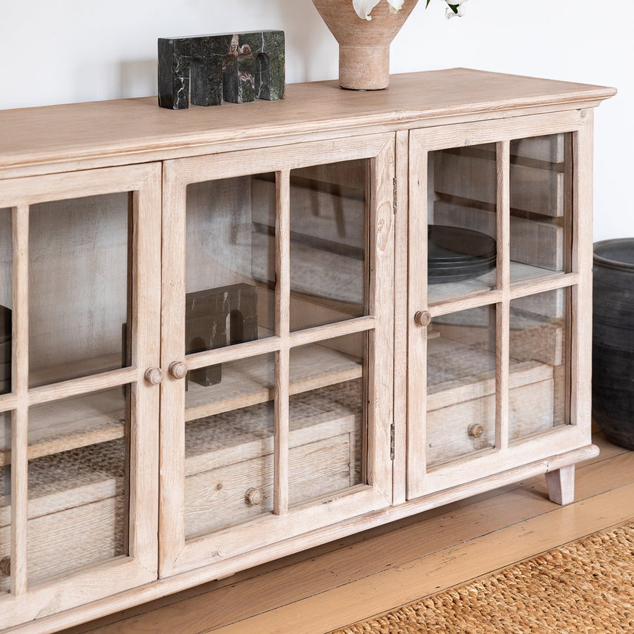 French Chateau Glass Door Sideboard - Natural