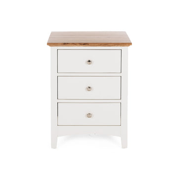 Oak Top White Three Drawer Bedside Table - White & Natural