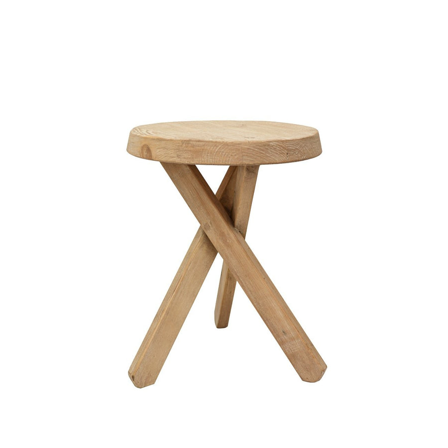 Round Cross Leg Side Table - Natural White Wash