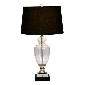 Glass & Black Pedestal Lamp - Black Shade