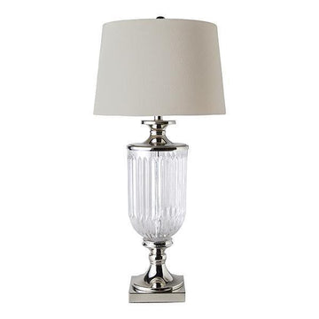 Glass Trophy Nickel & Linen Table Lamp - Natural Shade