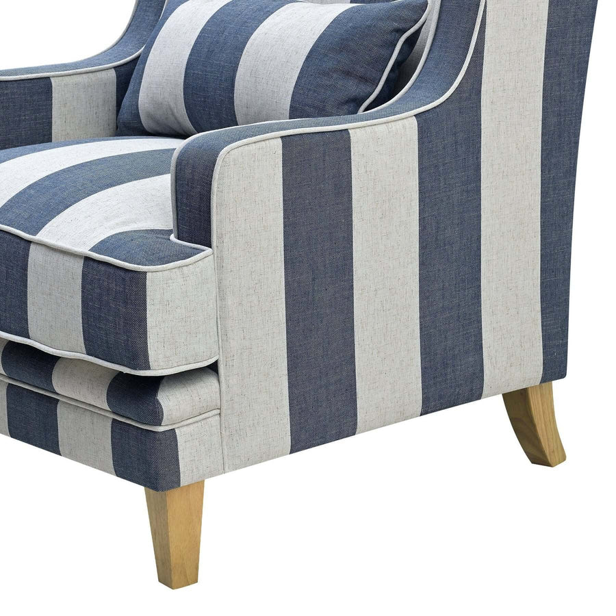 Hamptons Denim Blue & Off-White Striped Armchair