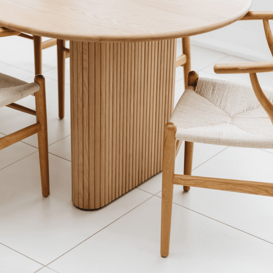 Linear Slatted Oak Oval Dining Table - 2.20 Metres