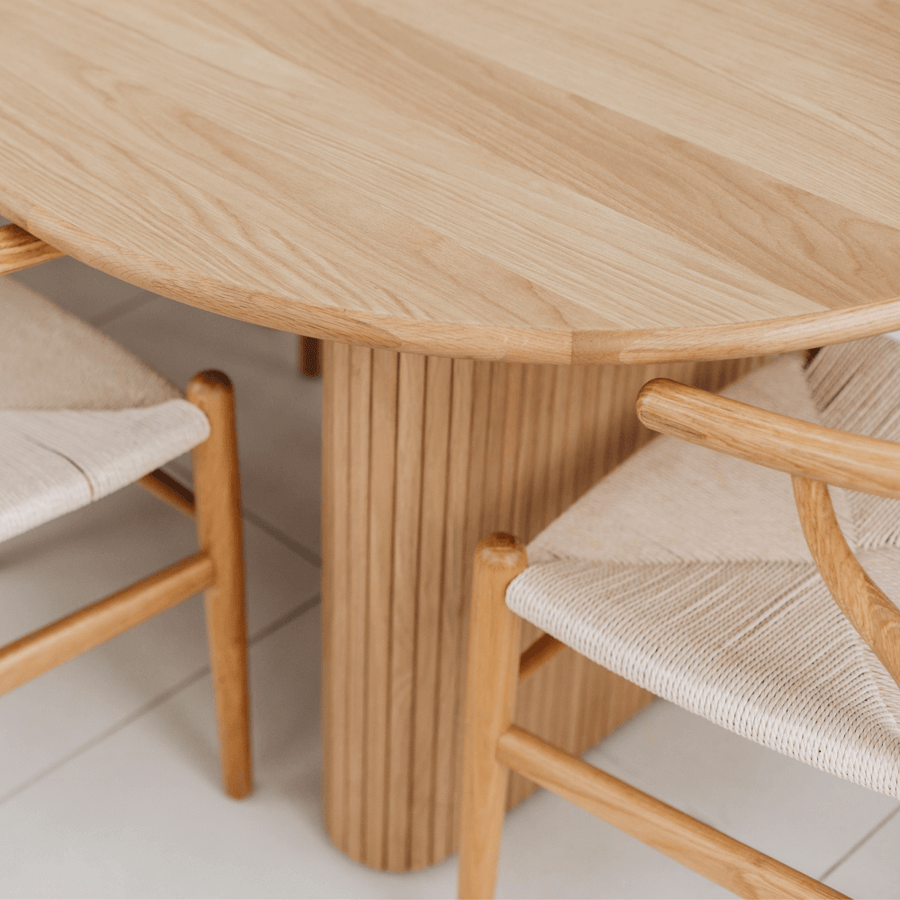 Linear Slatted Oak Oval Dining Table - 2.20 Metres