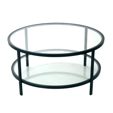 Round Glass & Black Iron Two Tier Coffee Table