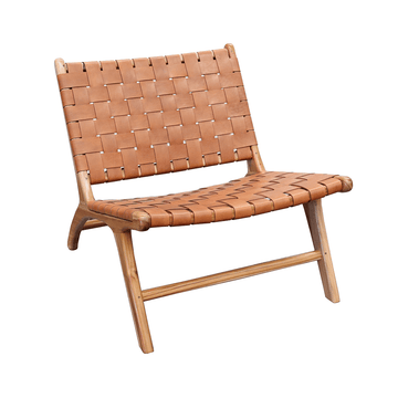 Woven Leather Low Chair - Tan
