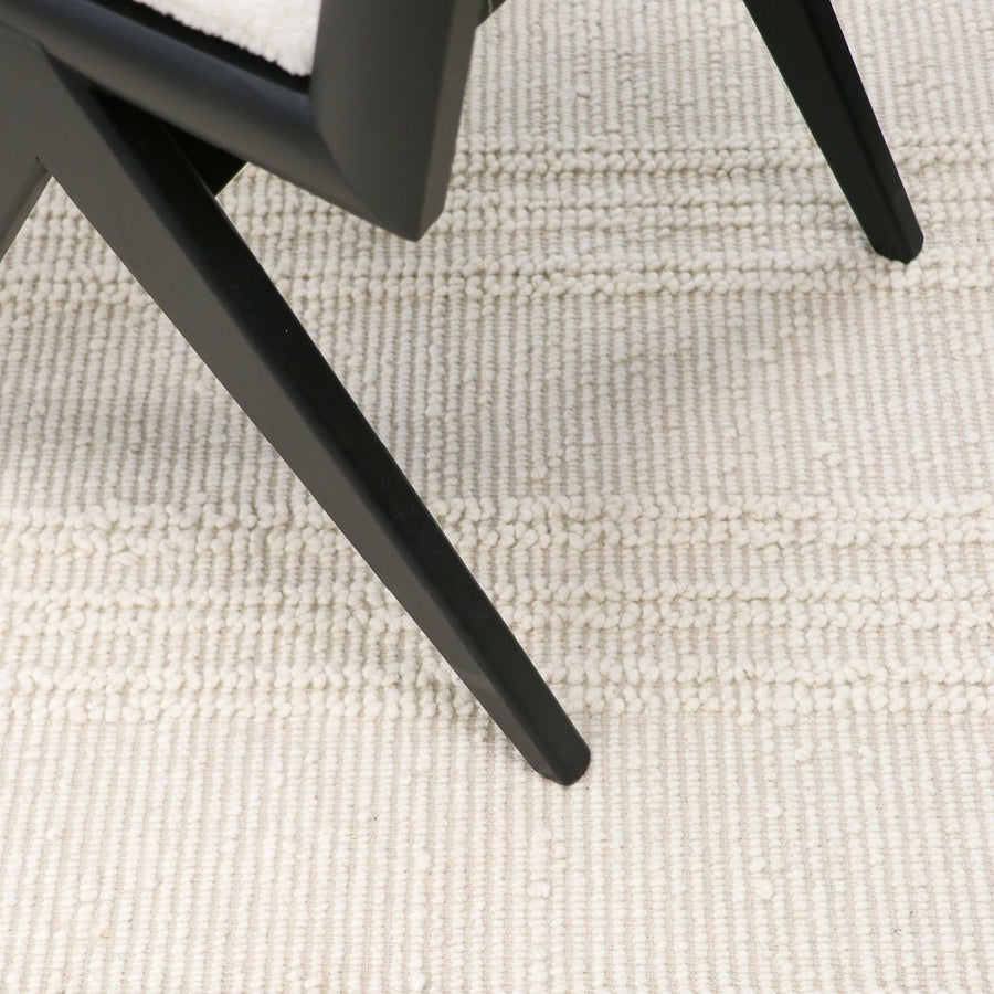 100% Wool Textured Stripes Rug 200cm x 300cm - Ivory