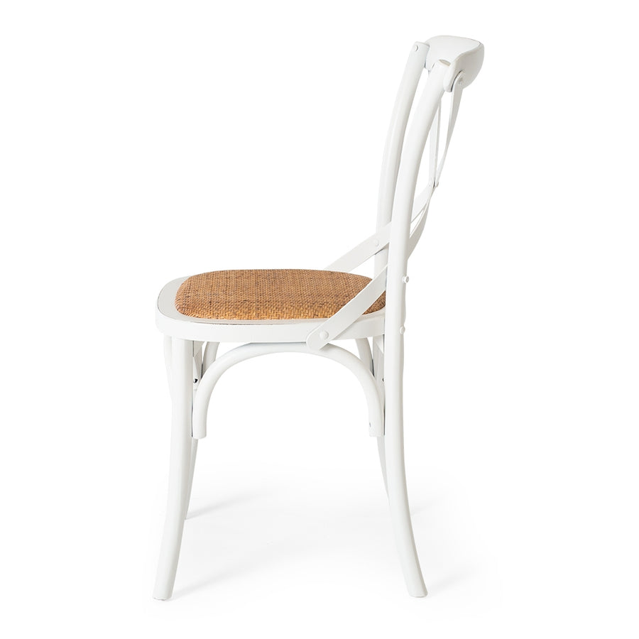 Aged White & Natural Rattan Crossback Dining Chair