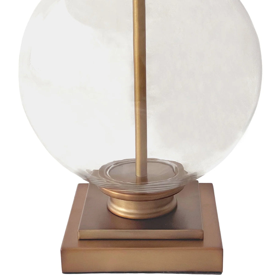 Antique Brass & Glass Linen Shade Table Lamp