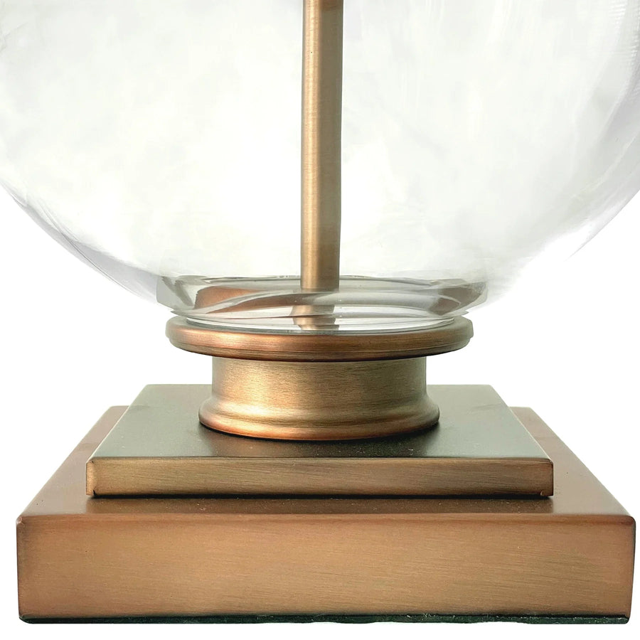 Antique Brass & Glass Linen Shade Table Lamp