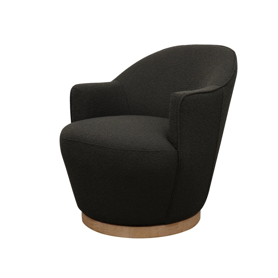 Boucle & Light Oak Swivel Occasional Chair - Black & Natural