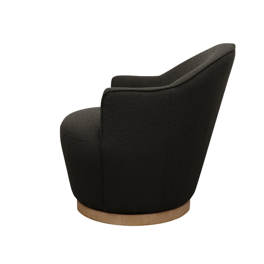 Boucle & Light Oak Swivel Occasional Chair - Black & Natural