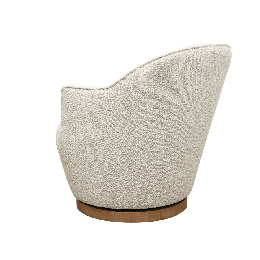 Boucle & Light Oak Swivel Occasional Chair - Cream & Natural