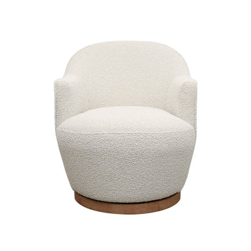 Boucle & Light Oak Swivel Occasional Chair - Cream & Natural