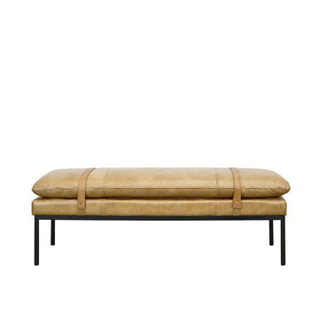 Buckle Detail Leather Ottoman Bench - Tan