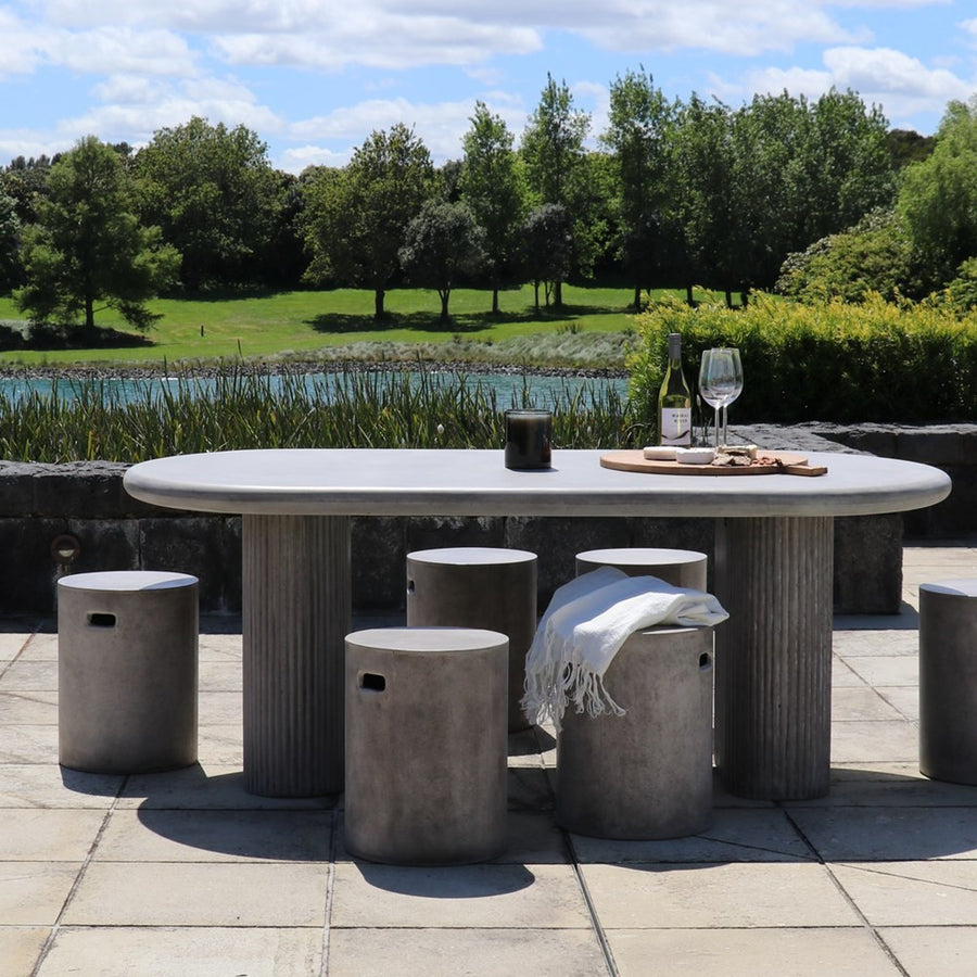 Concrete Cylinder Slot Stool & Side Table - Grey