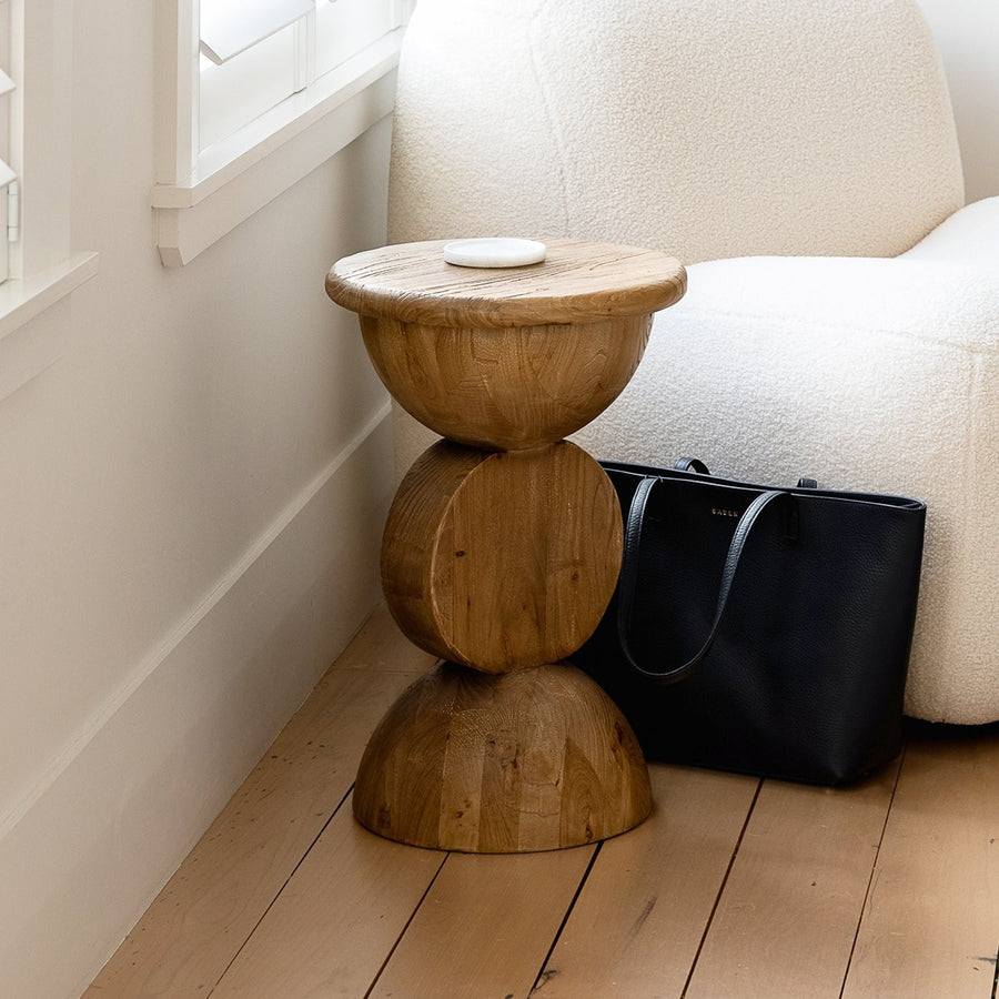 Contemporary Stacked Round Side Table - Natural