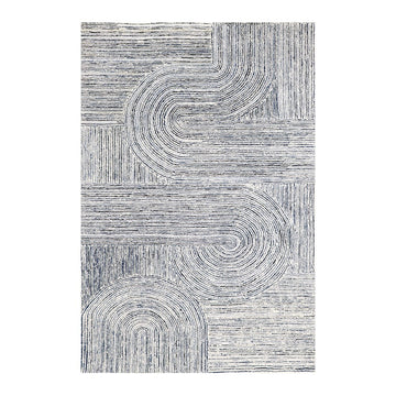 Denim & Wool Swirl Rug 2m x 3m - Ivory & Blue