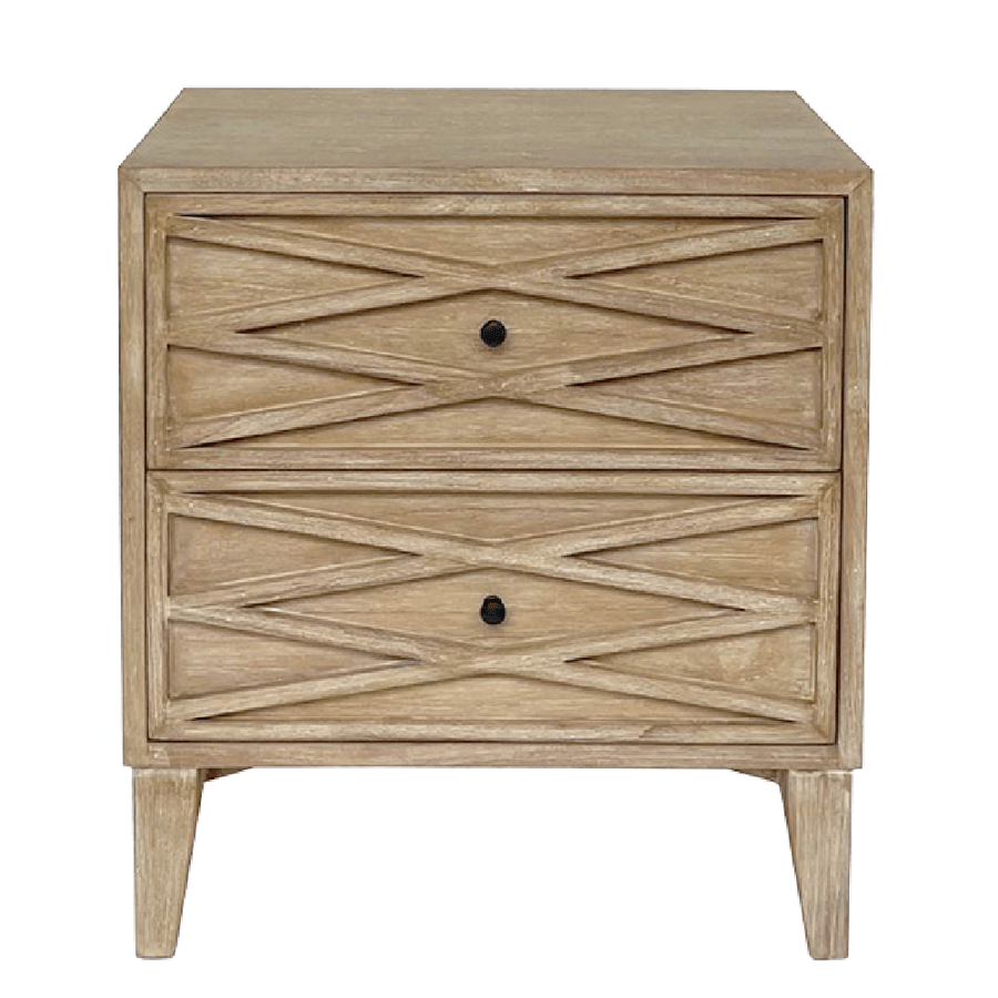 Diamond Two Drawer Bedside Table - Natural