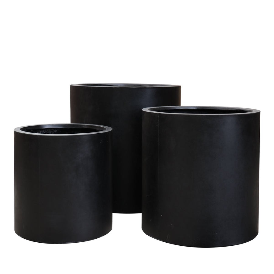 East Hampton Black Cylinder Concrete Pot - Medium