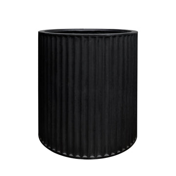 East Hampton Black Ribbed Cylinder Concrete Pot - Medium