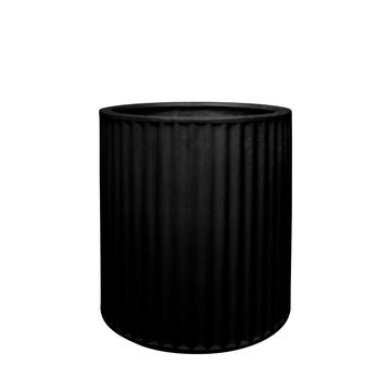 East Hampton Black Ribbed Cylinder Concrete Pot - Small