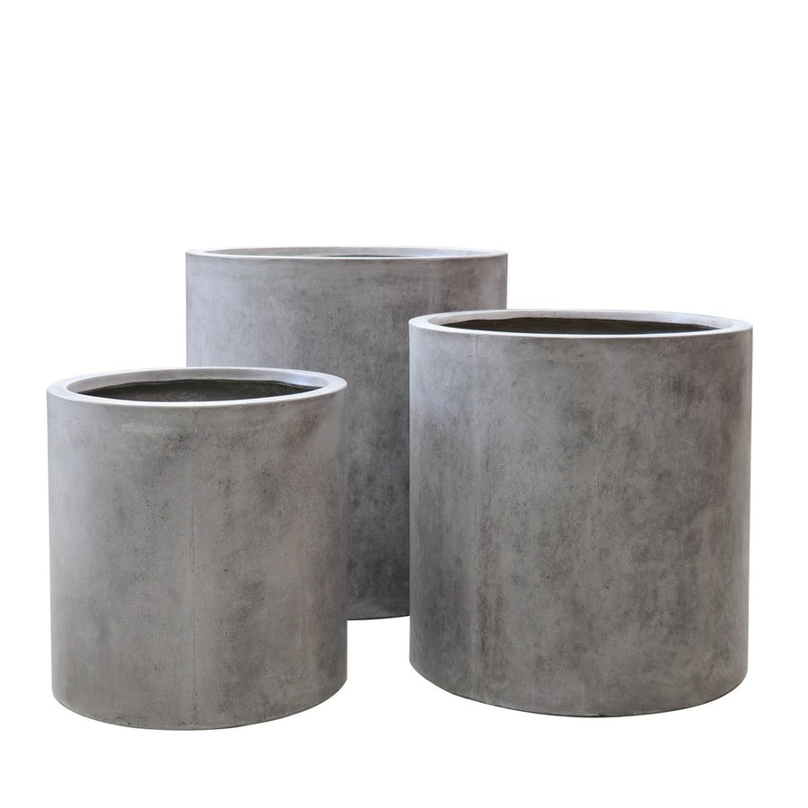 East Hampton Weathered Grey Cylinder Concrete Pot - Medium