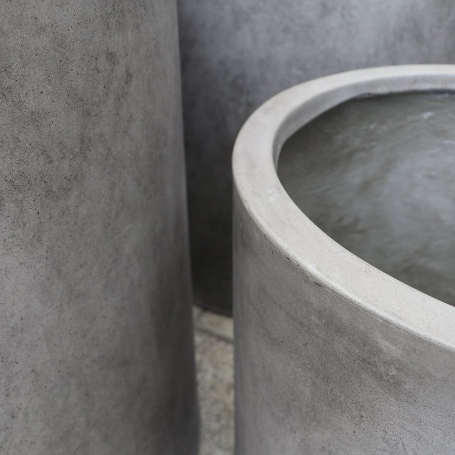 East Hampton Weathered Grey Cylinder Concrete Pot - Small