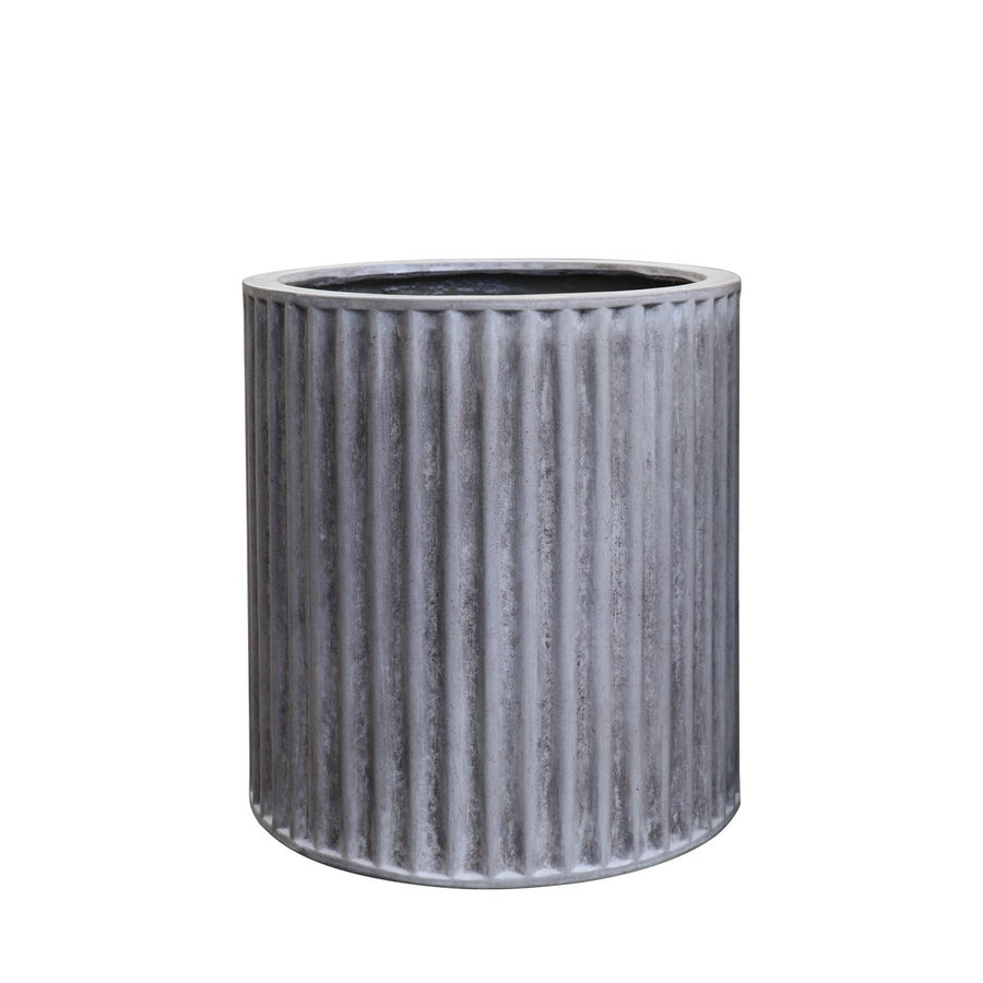 East Hampton Weathered Grey Ribbed Cylinder Concrete Pot - Small