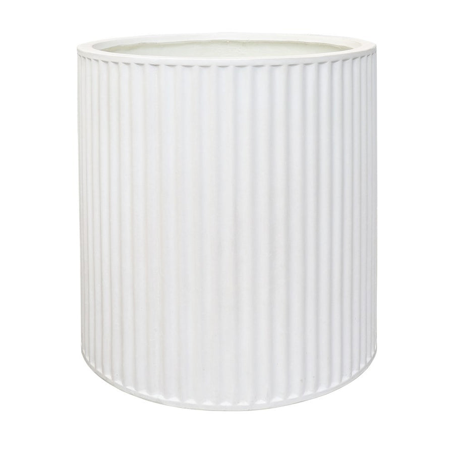 East Hampton White Ribbed Cylinder Concrete Pot - Large
