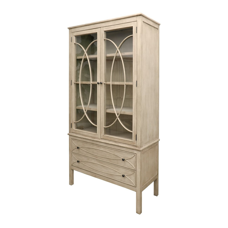 French Chateau Double Glass Door Display Cabinet - Natural