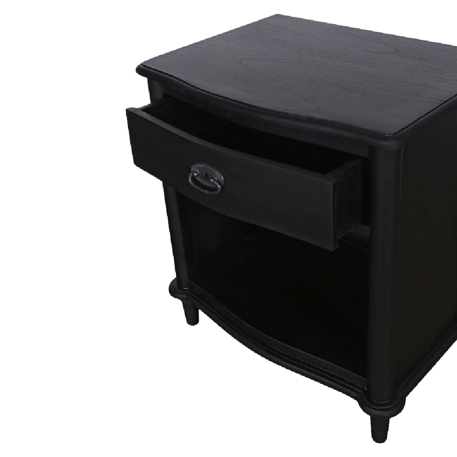 French One Drawer Bedside Table - Rustic Black