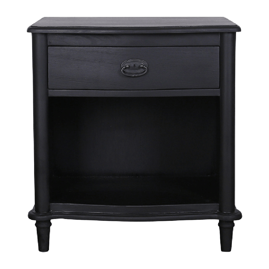 French One Drawer Bedside Table - Rustic Black