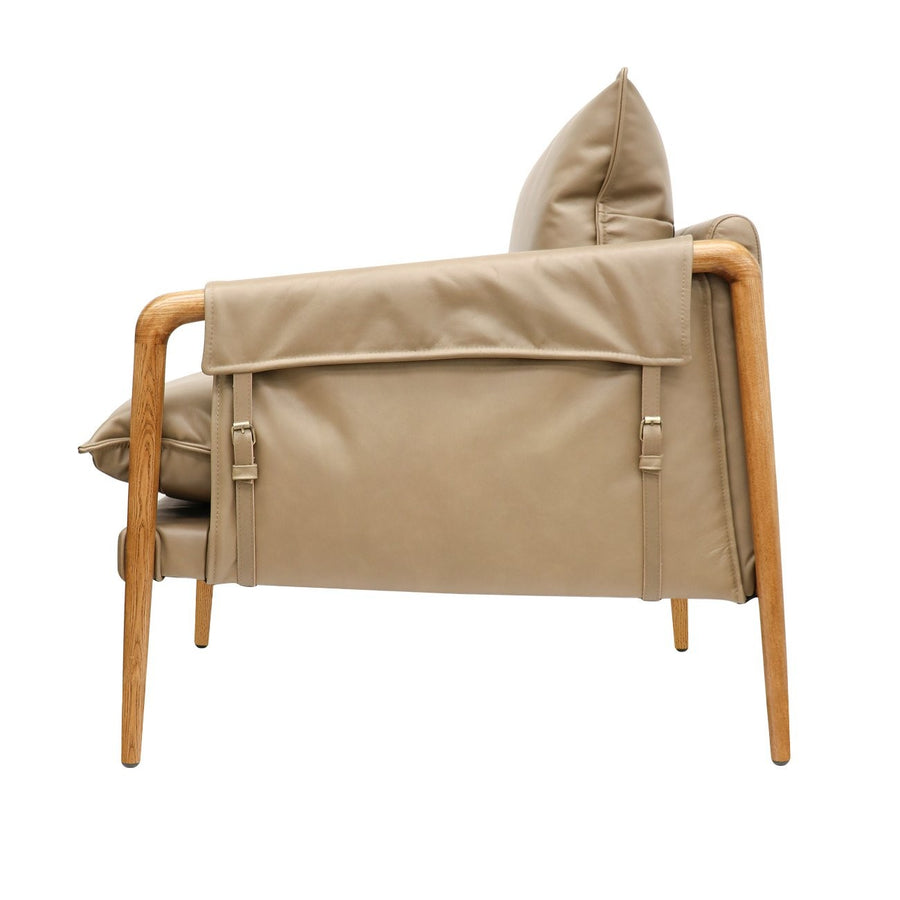 Genuine Leather Buckle Detail Armchair - Natural & Beige