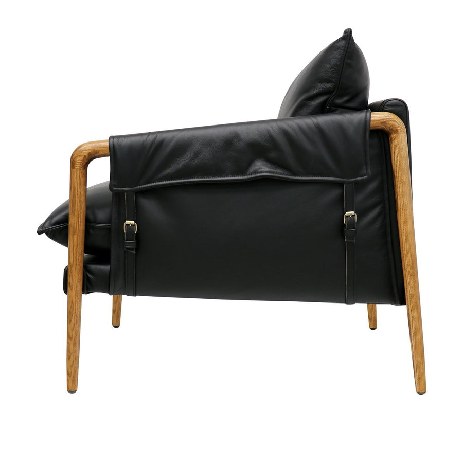 Genuine Leather Buckle Detail Armchair - Natural & Black