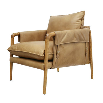 Genuine Leather Buckle Detail Armchair - Natural & Tan