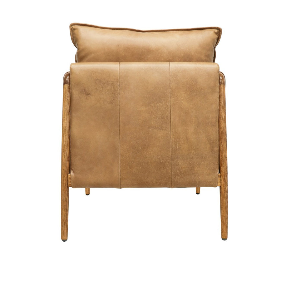 Genuine Leather Buckle Detail Armchair - Natural & Tan