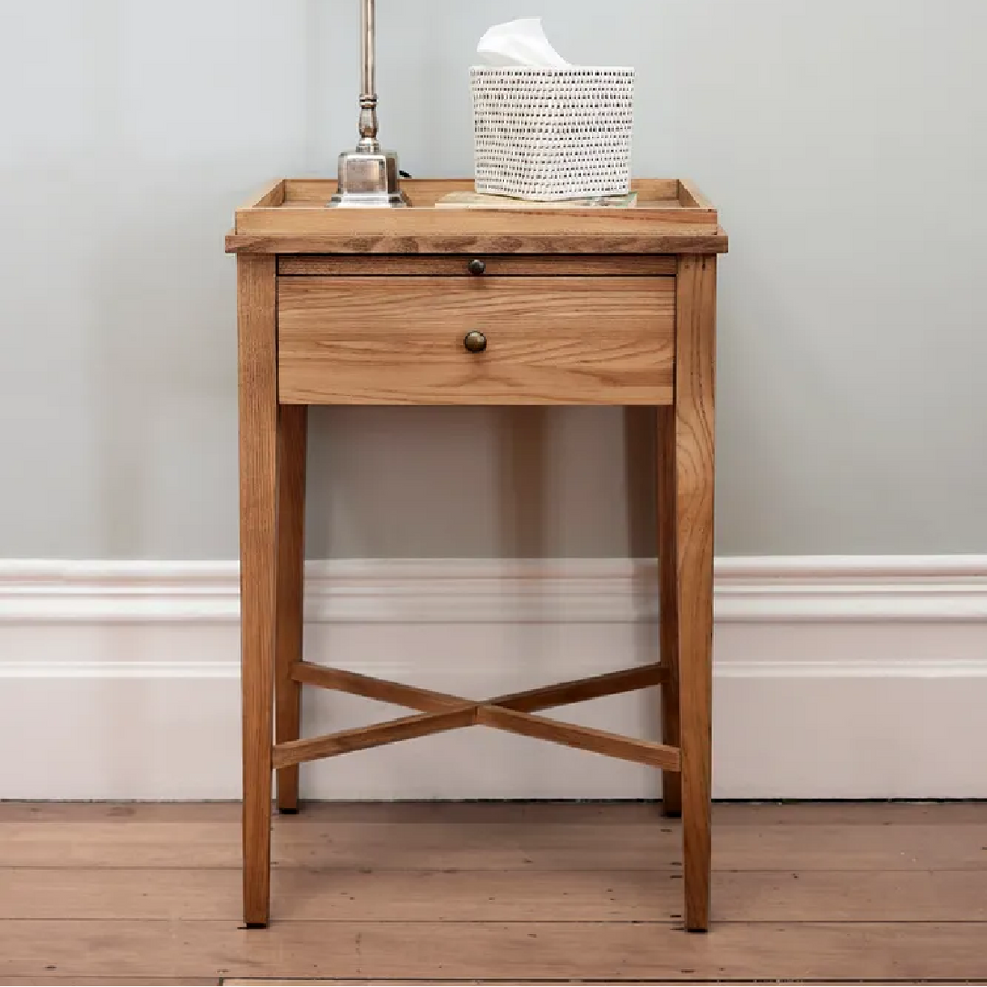 Hamptons Cross Over One Drawer Bedside Table - Natural
