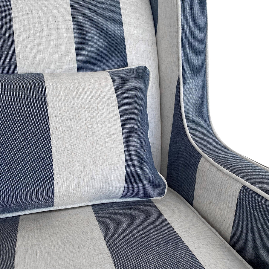 Hamptons Denim & Off-White Striped Three Seater Couch