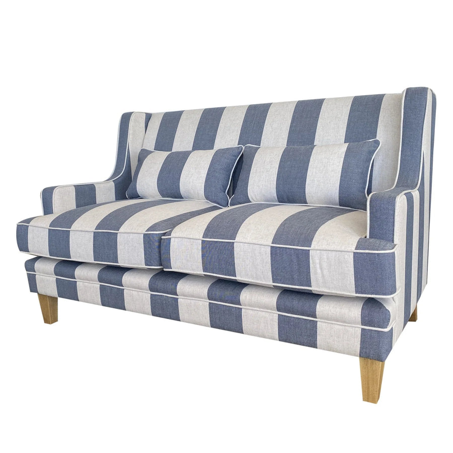 Hamptons Denim & Off-White Striped Two Seater Couch