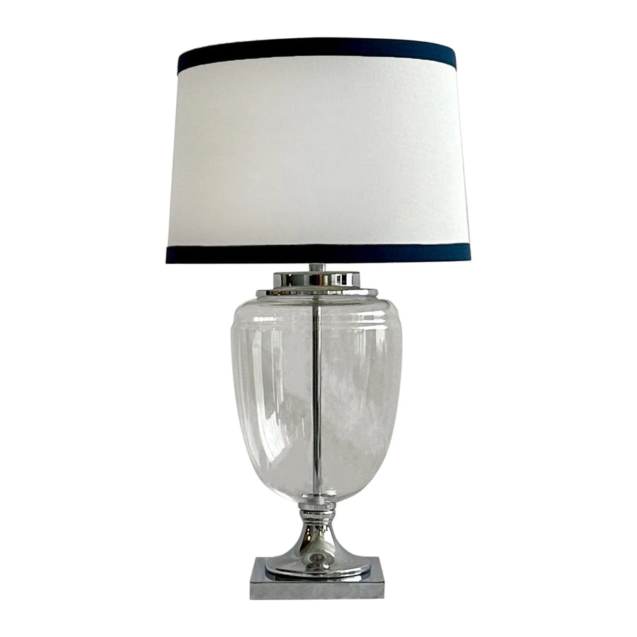 Hamptons Navy Trim Glass & Nickel Table Lamp
