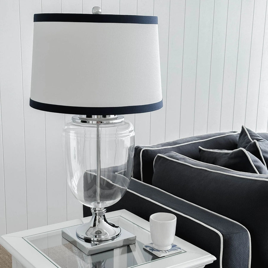 Hamptons Navy Trim Glass & Nickel Table Lamp
