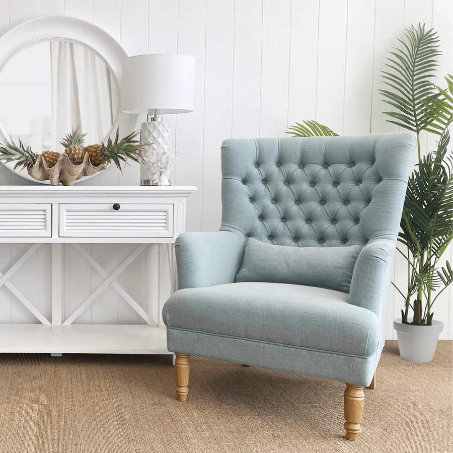 Hamptons Pistachio Winged & Button Tufted Occasional Chair