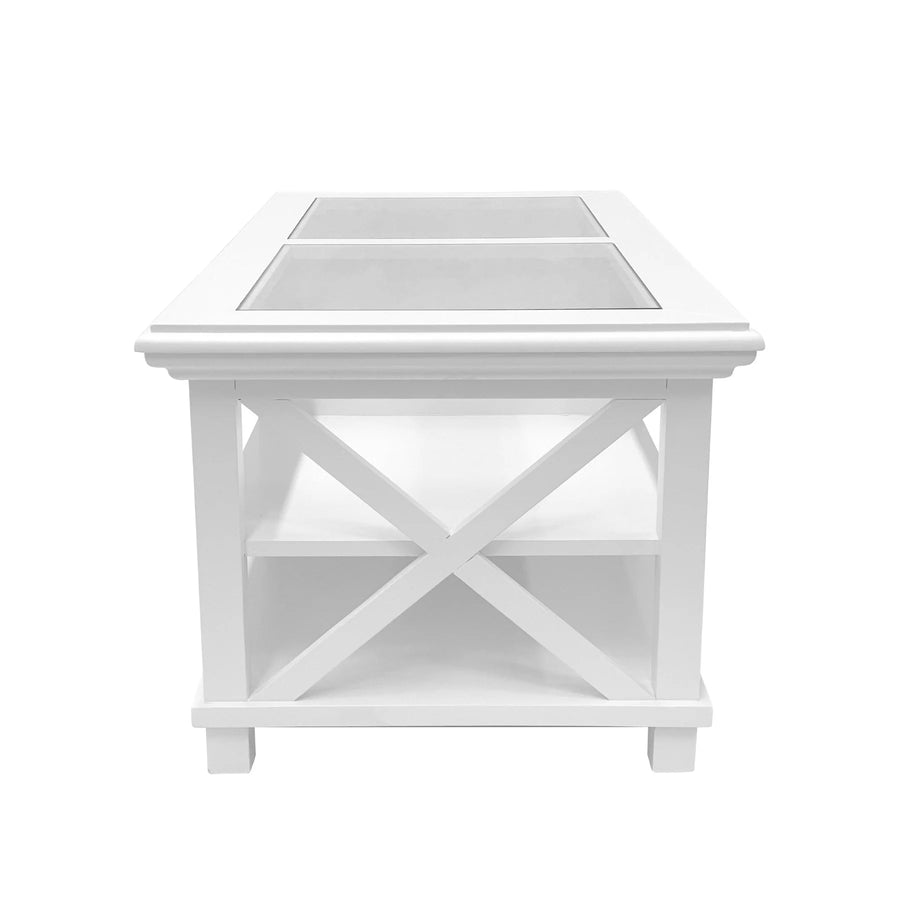 Hamptons White Glass Top Rectangular Coffee Table