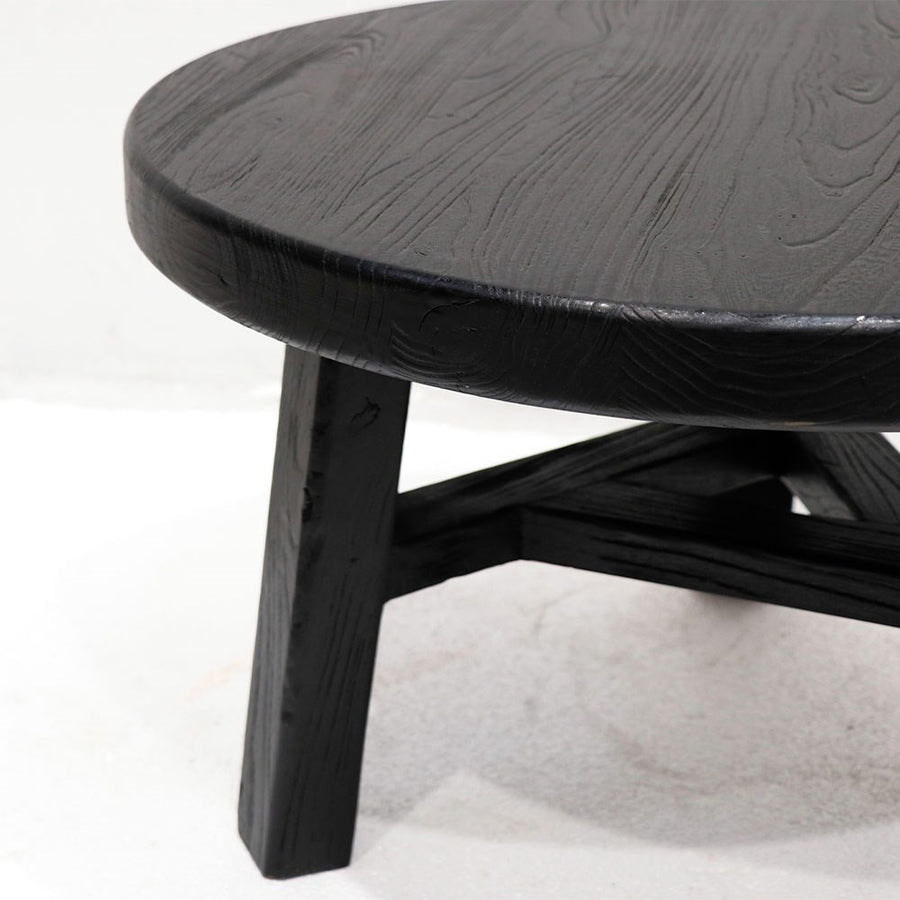 Handmade Low Round Nesting Peasant Coffee Table - Black