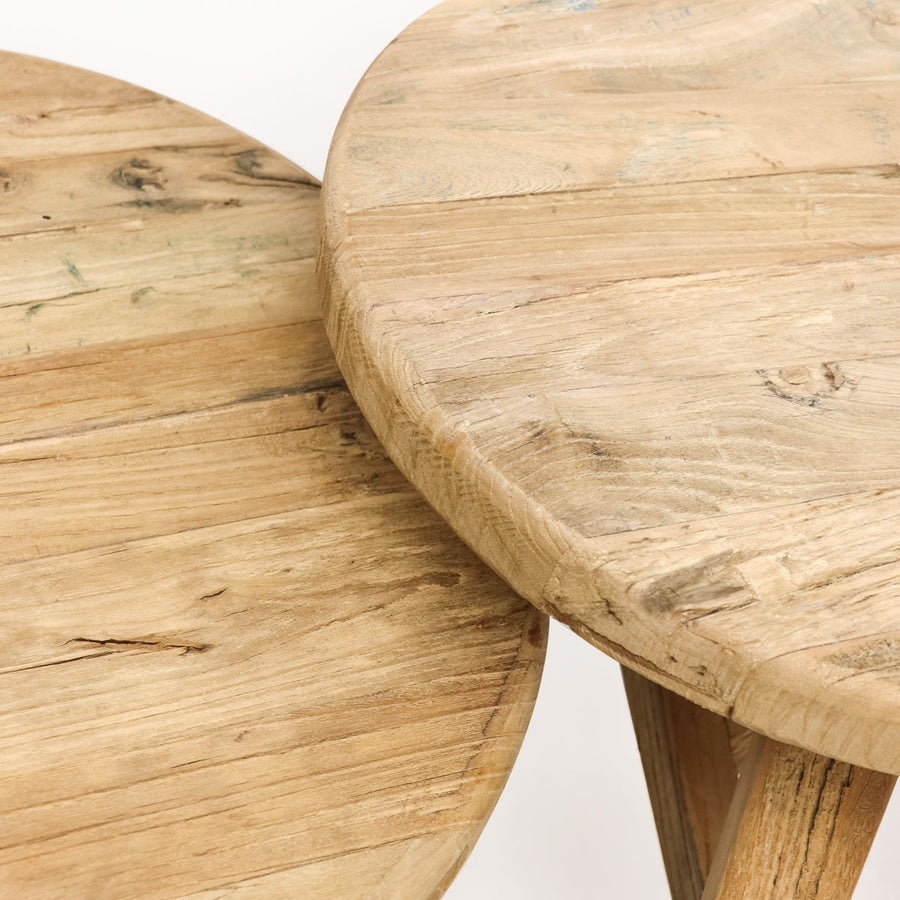 Handmade Low Round Nesting Peasant Coffee Table - Natural
