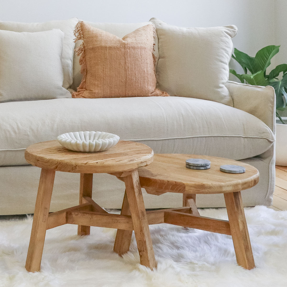 Handmade Tall Round Nesting Peasant Coffee Table - Natural | Coastal ...