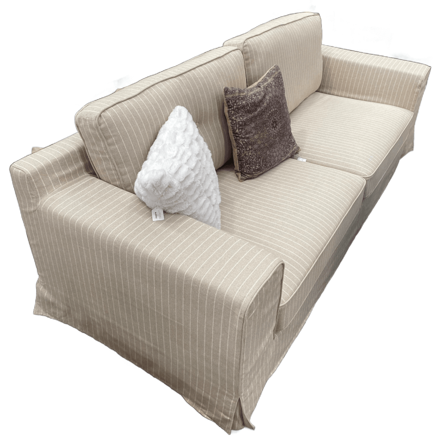 Linen & White Stripe Three Seater Sofa
