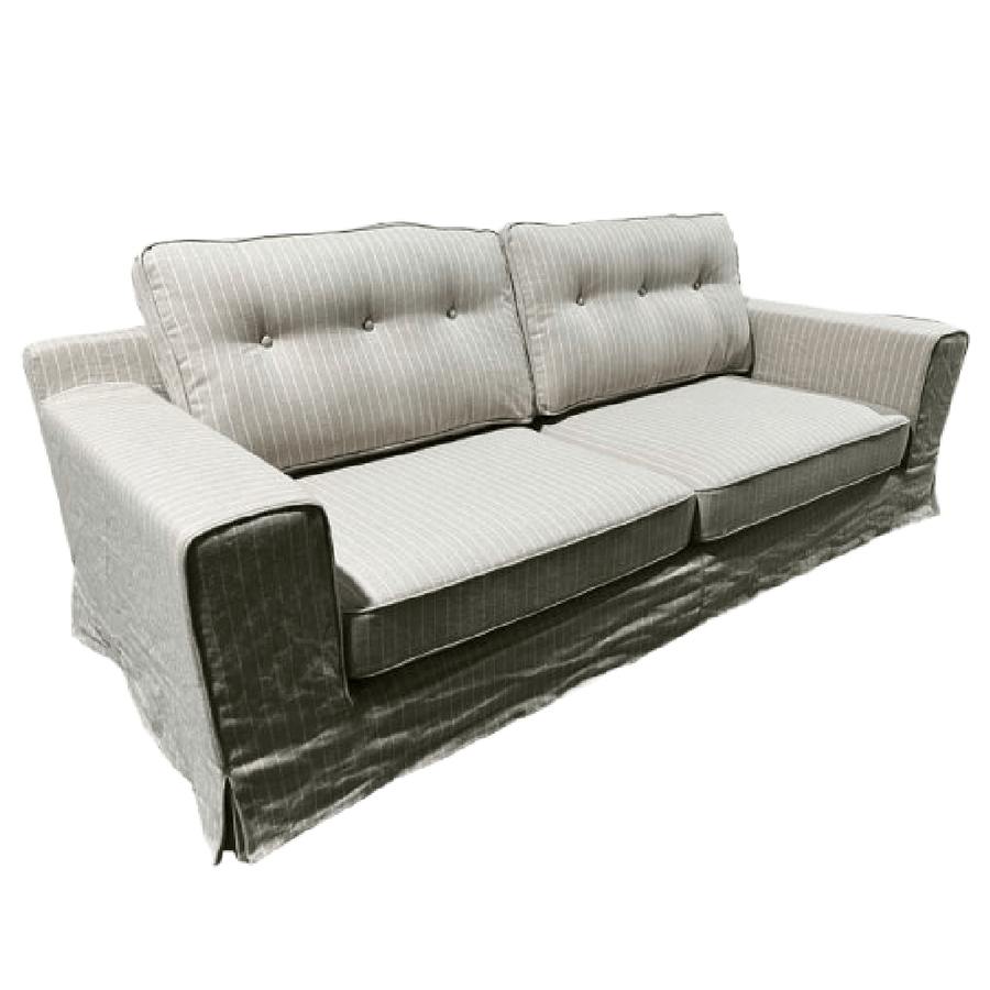 Linen & White Stripe Three Seater Sofa