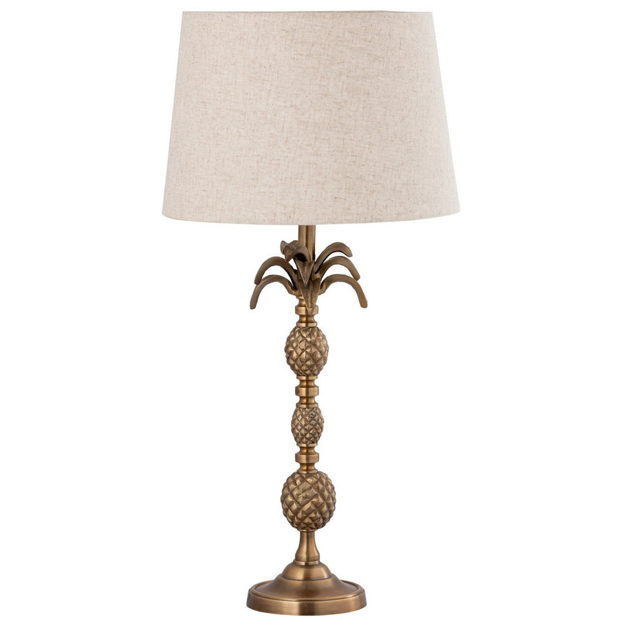 Natural Linen & Antique Brass Pineapple Table Lamp